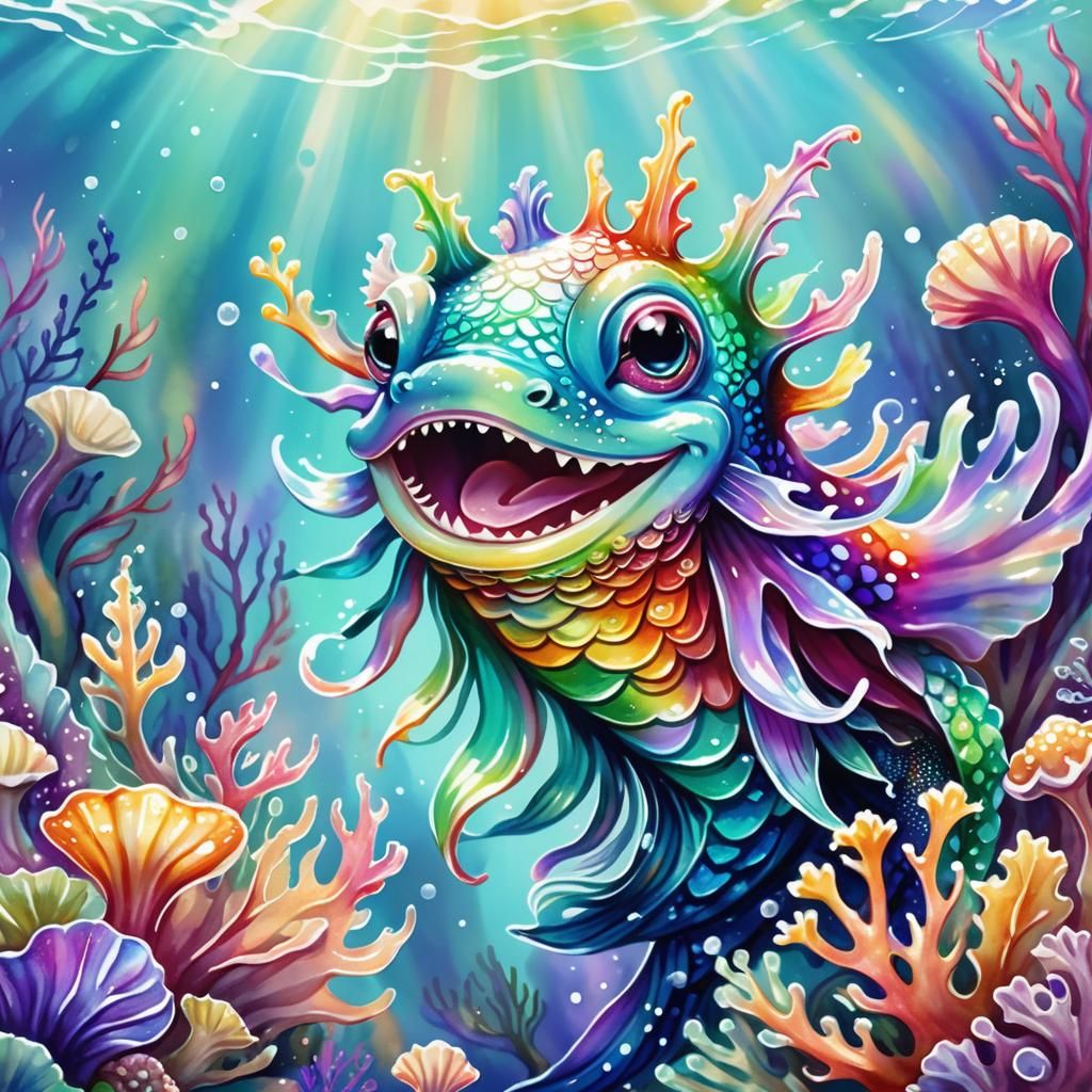 Whimsical Watercolor Mermaid Slug in Oceanic Paradise