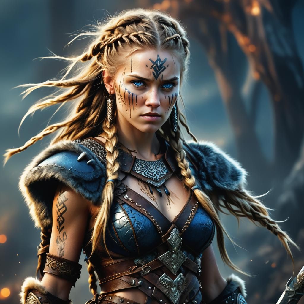 Fierce Viking Warrior Woman in Detailed Matte Painting