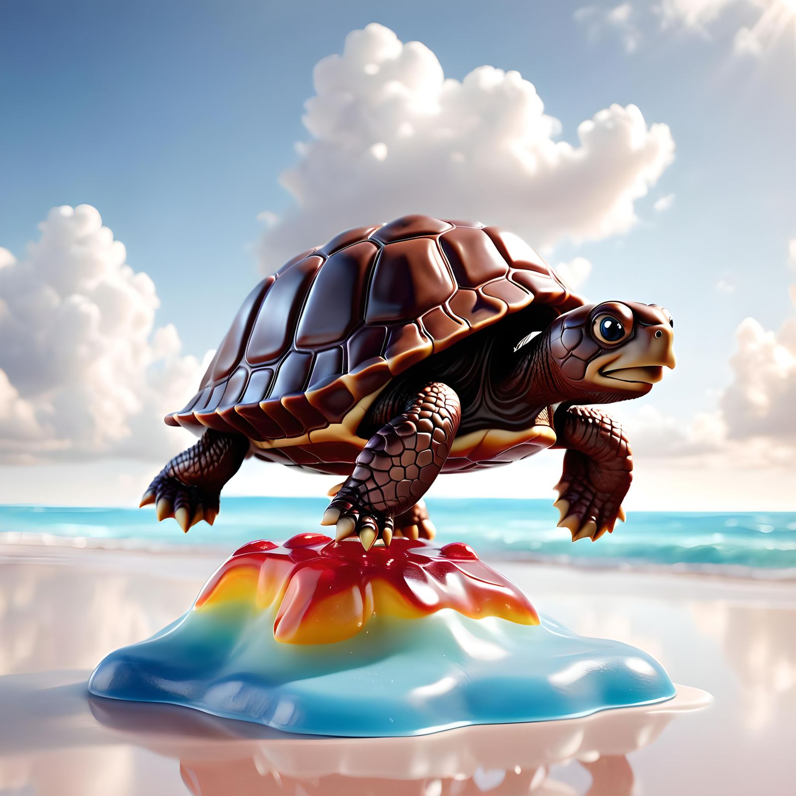 Chocolate Turtle on Gummy Beach, Disney CGI Animation
