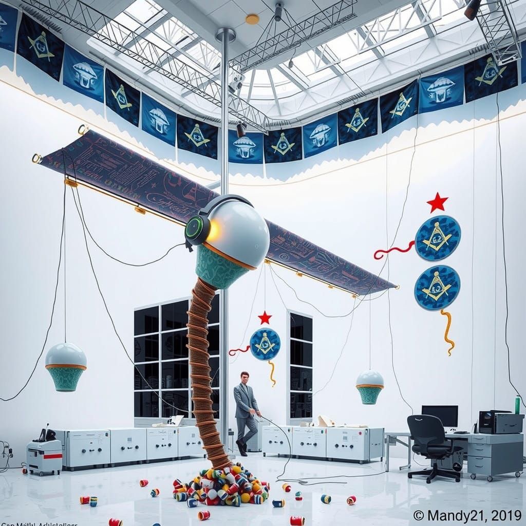 Bureaucrat Amongst Surreal Mushroom Prints in Hyperreal Scen...