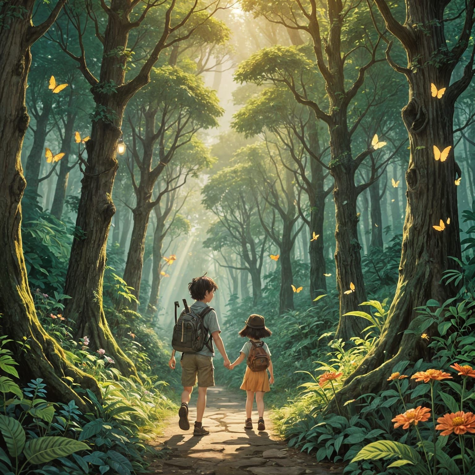 Whimsical Forest Wanderer in Soft Pastel Hues