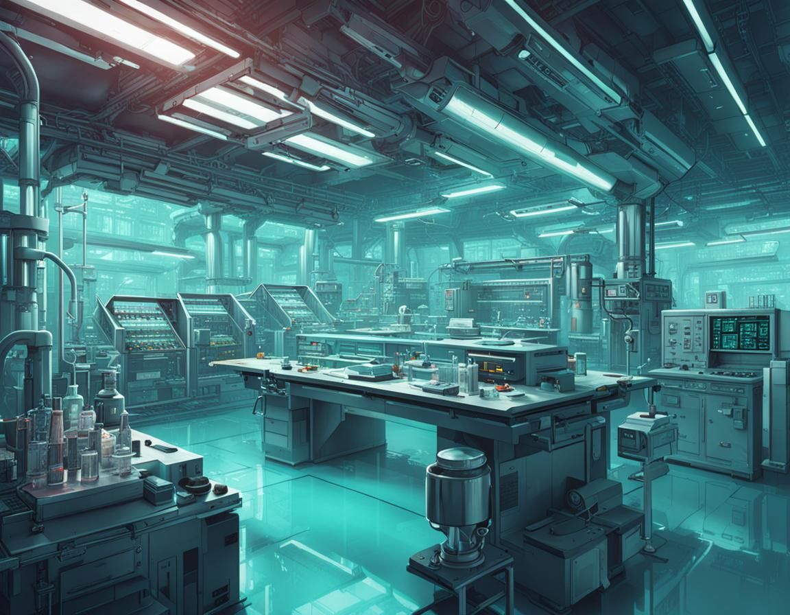 Dystopian Sci-Fi Lab Interior in Cool Colors