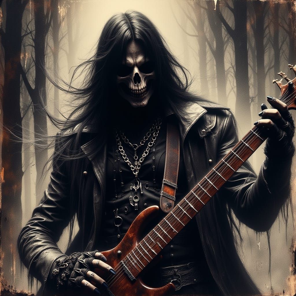 Les Dawson as Heavy Metal Guitarist in Dark Fantasy Style