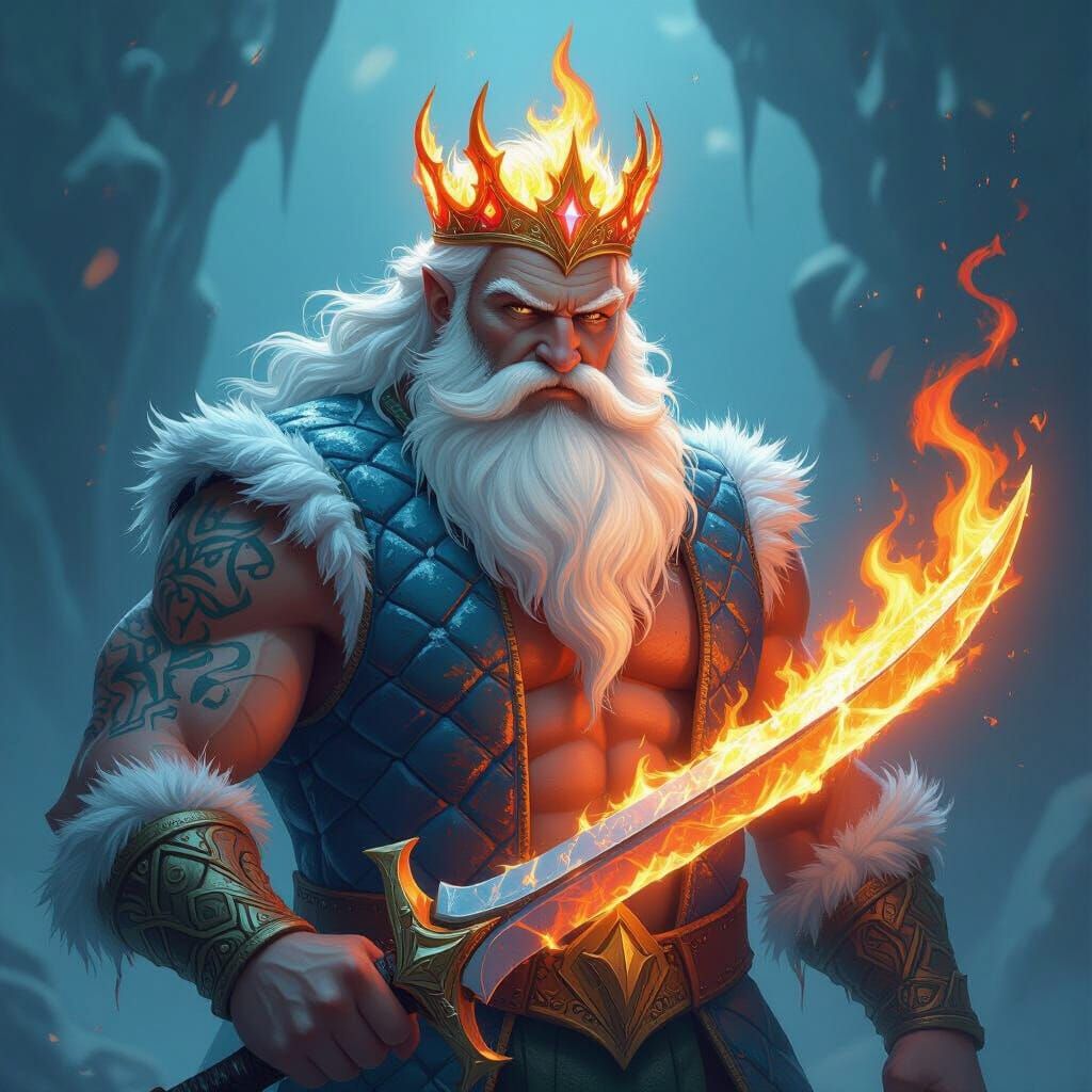 King Triton with Fiery Crown and Sword, Icy Vest