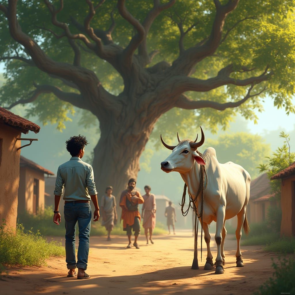 Village Man Covets Majestic White Cow in Whimsical Pixar-Ins...