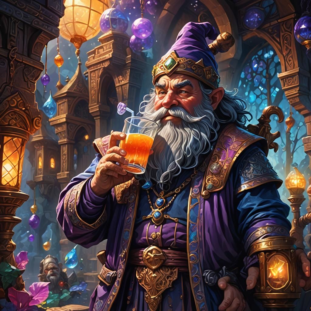 Dwarf Drinks from Oversized Glass, Fantasy Concept Art