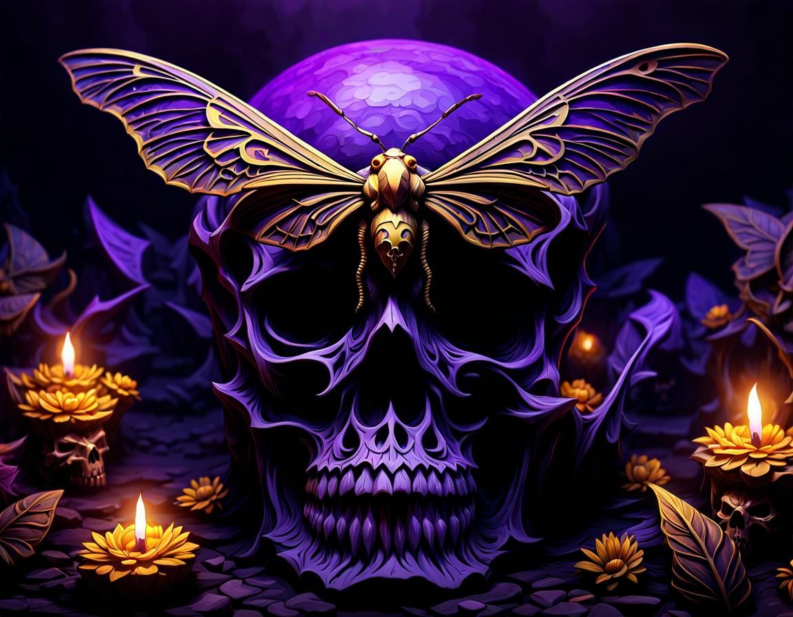 Dark Moth on Skull, Dark Fantasy Concept Art