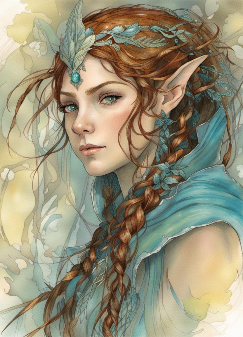 Elven Princess Portrait in Watercolor Style