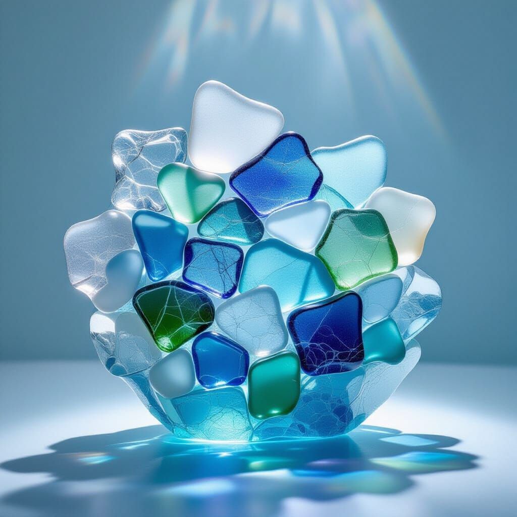 Sea Glass Reef Sculpture Capturing Light
