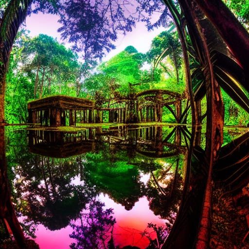 Ancient Jungle Ruins with Reflecting Water