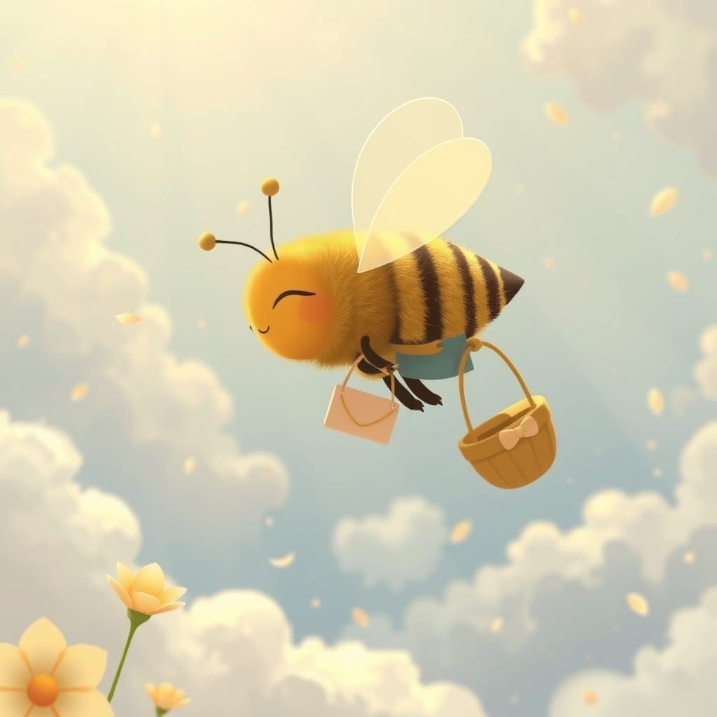 Sleepy Bee Drifting Through Dreamscape, Whimsical Art