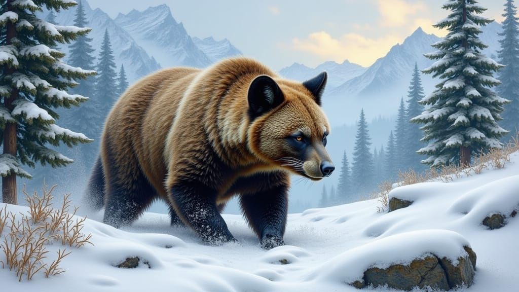 Wolverine Treks Through Snowy Peaks