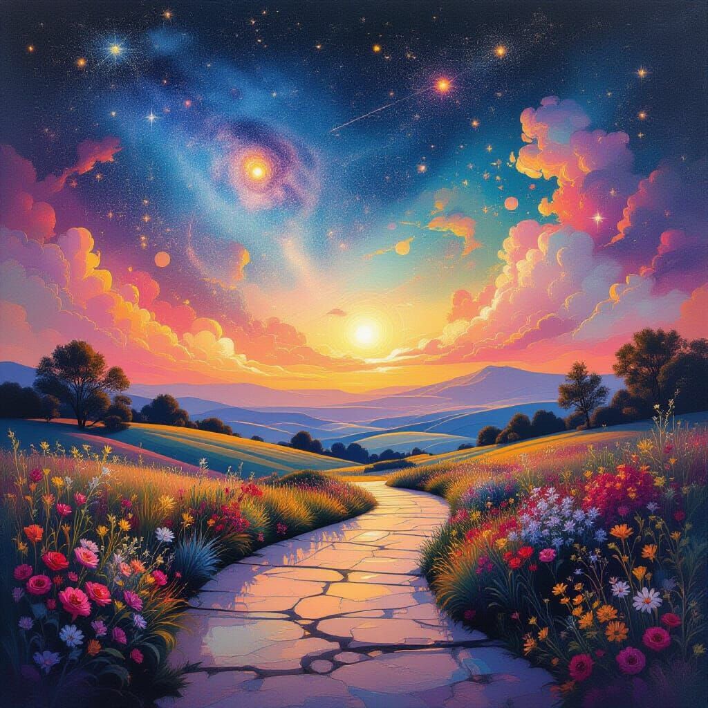 Cosmic Pathway: A Surreal Scene