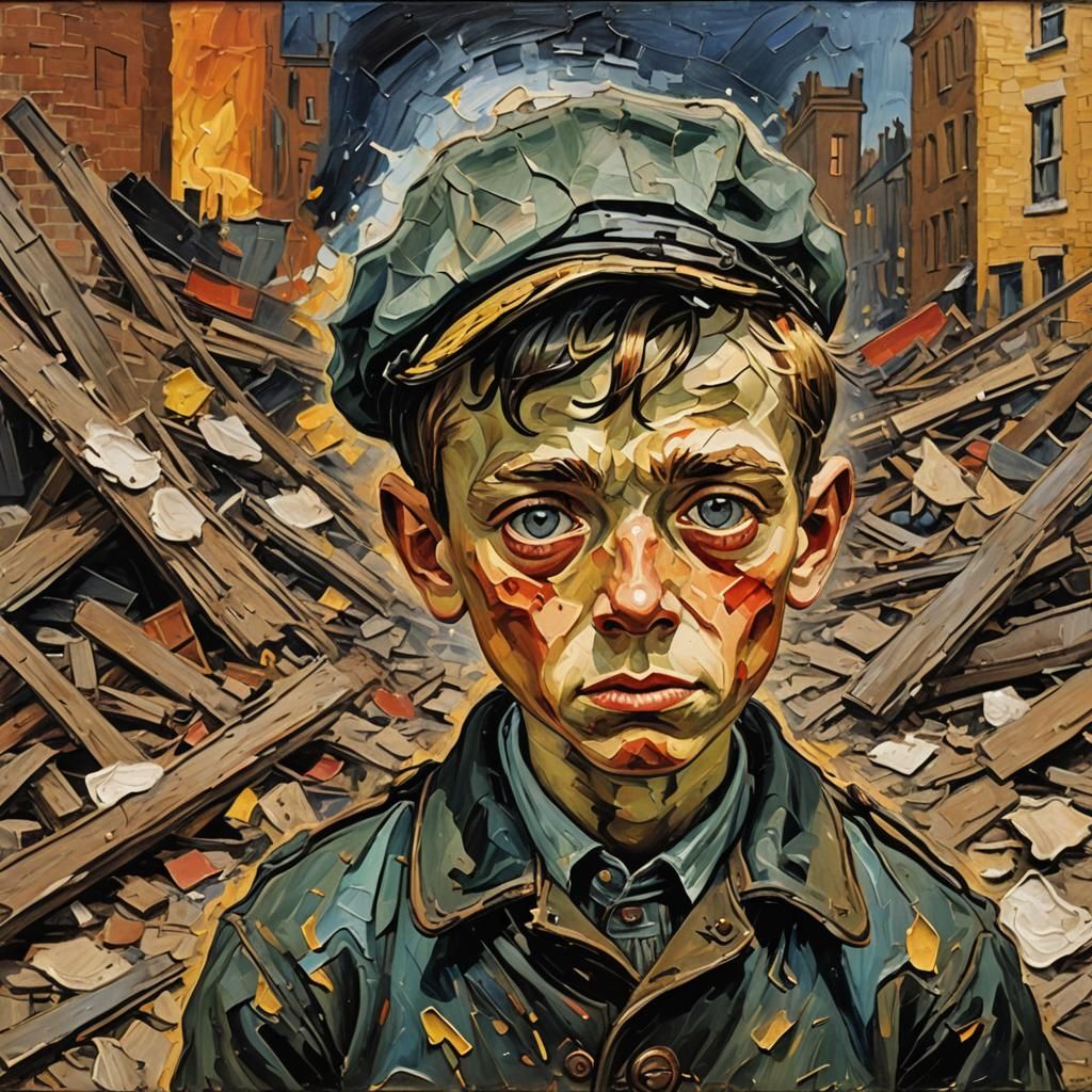 WWII London Air Raid as Impasto Expressionist Painting