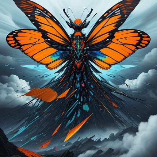 Surreal Catastrophic Butterfly in a Whirlwind of Swirling Cl...