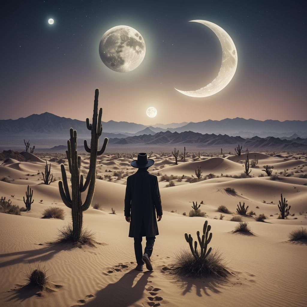 Surreal Desert Dreamscape with Magical Cacti