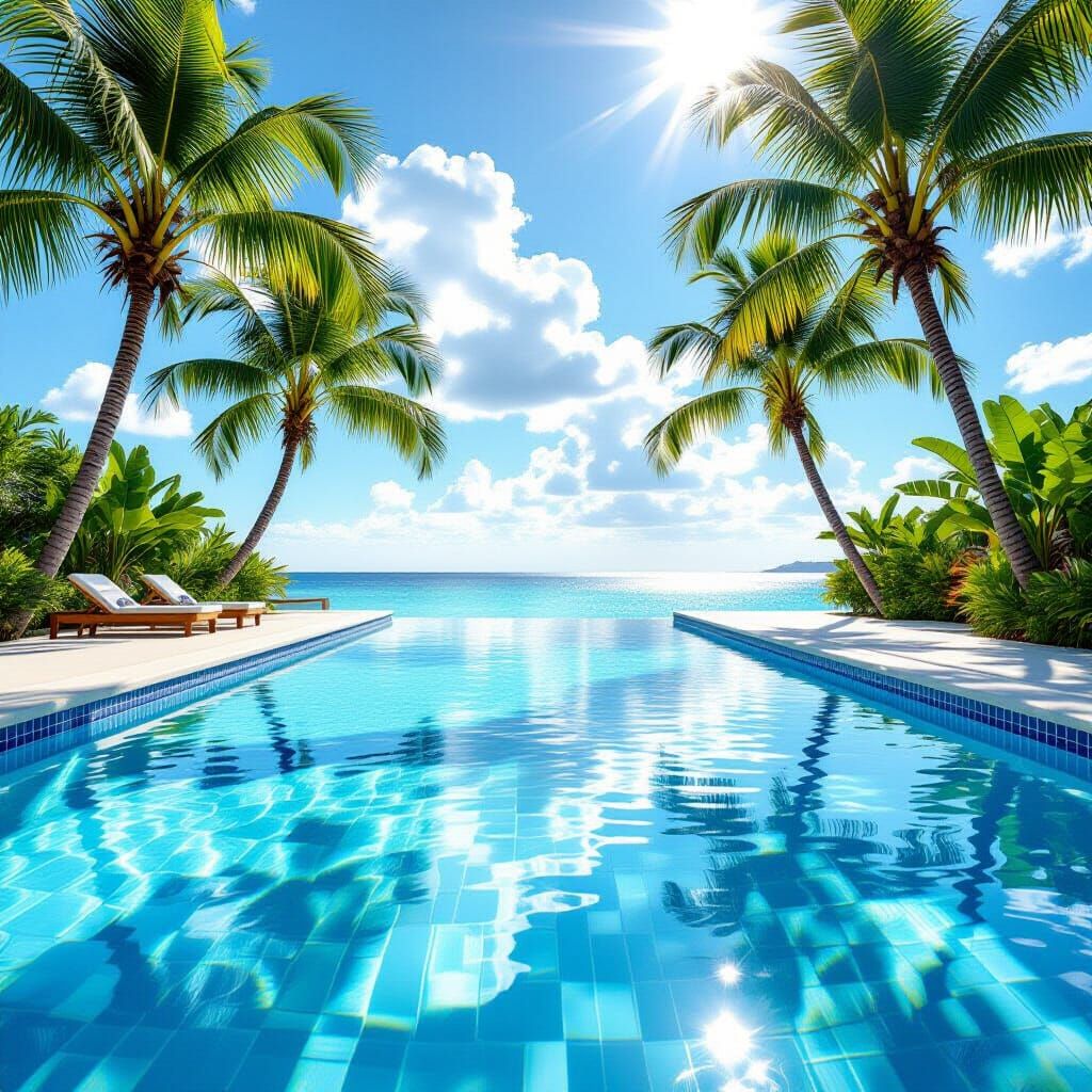 Sun-Drenched Swimming Pool with Palm Trees