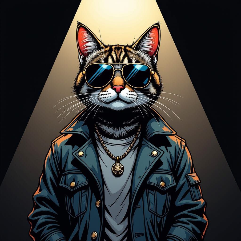 Street Cat in Aviator Glasses: Hand-Drawn Comic Style