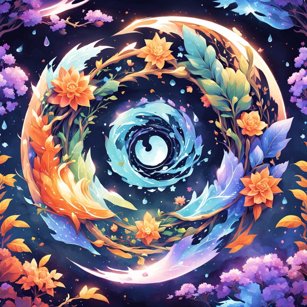 Anime-Inspired Yin-Yang Symbol in Cosmic Space