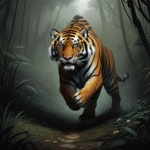 Tiger in Jungle: Gothic Horror Style