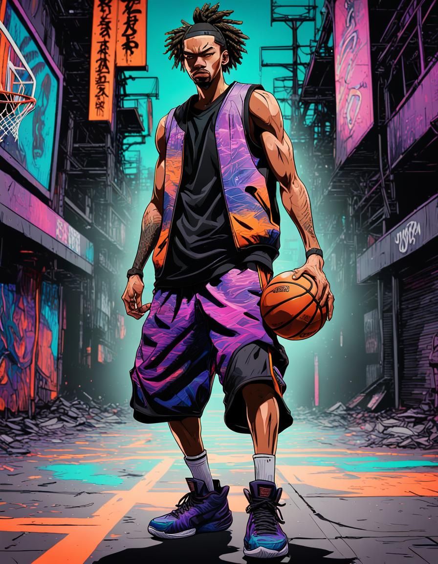Samurai Basketball Player in Urban Manga Style