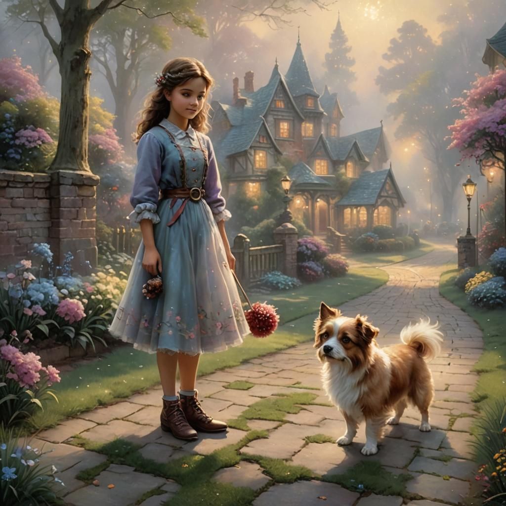 Girl and Dog in Ethereal Fantasy Style