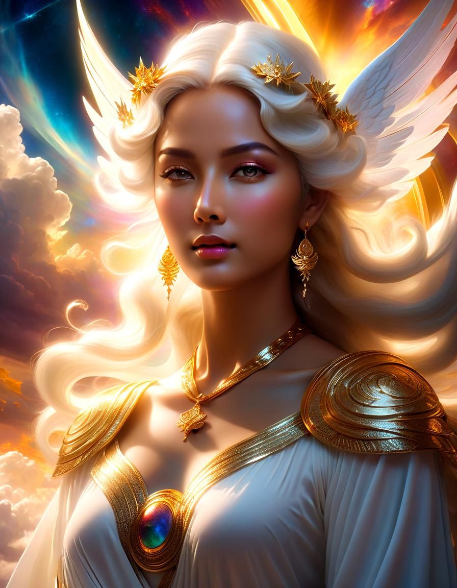 Benevolent Deity Portrait in Cosmic Fantasy Setting