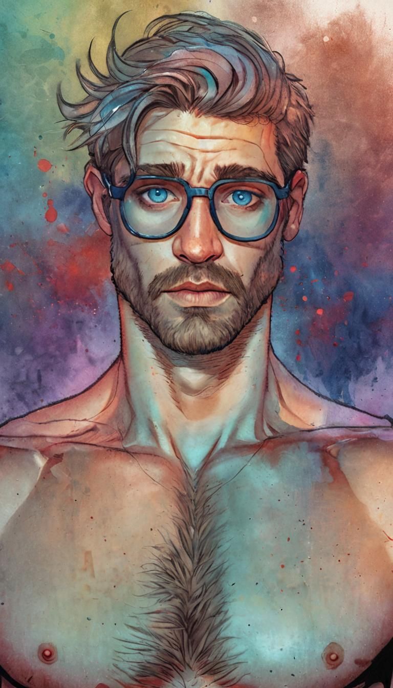 Comic Book Art: Hairy Man with Multicolored Hair
