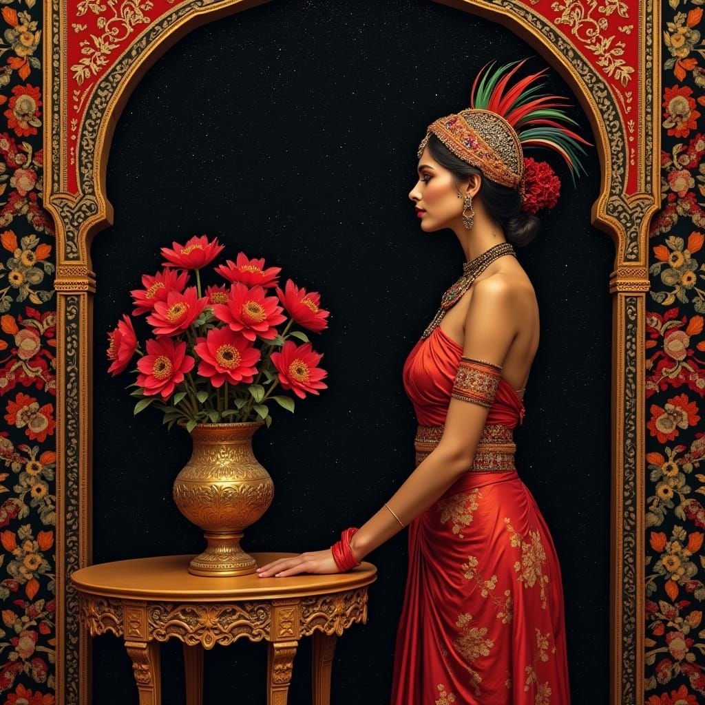 Enchanted Indian Goddess in Geometric Splendor