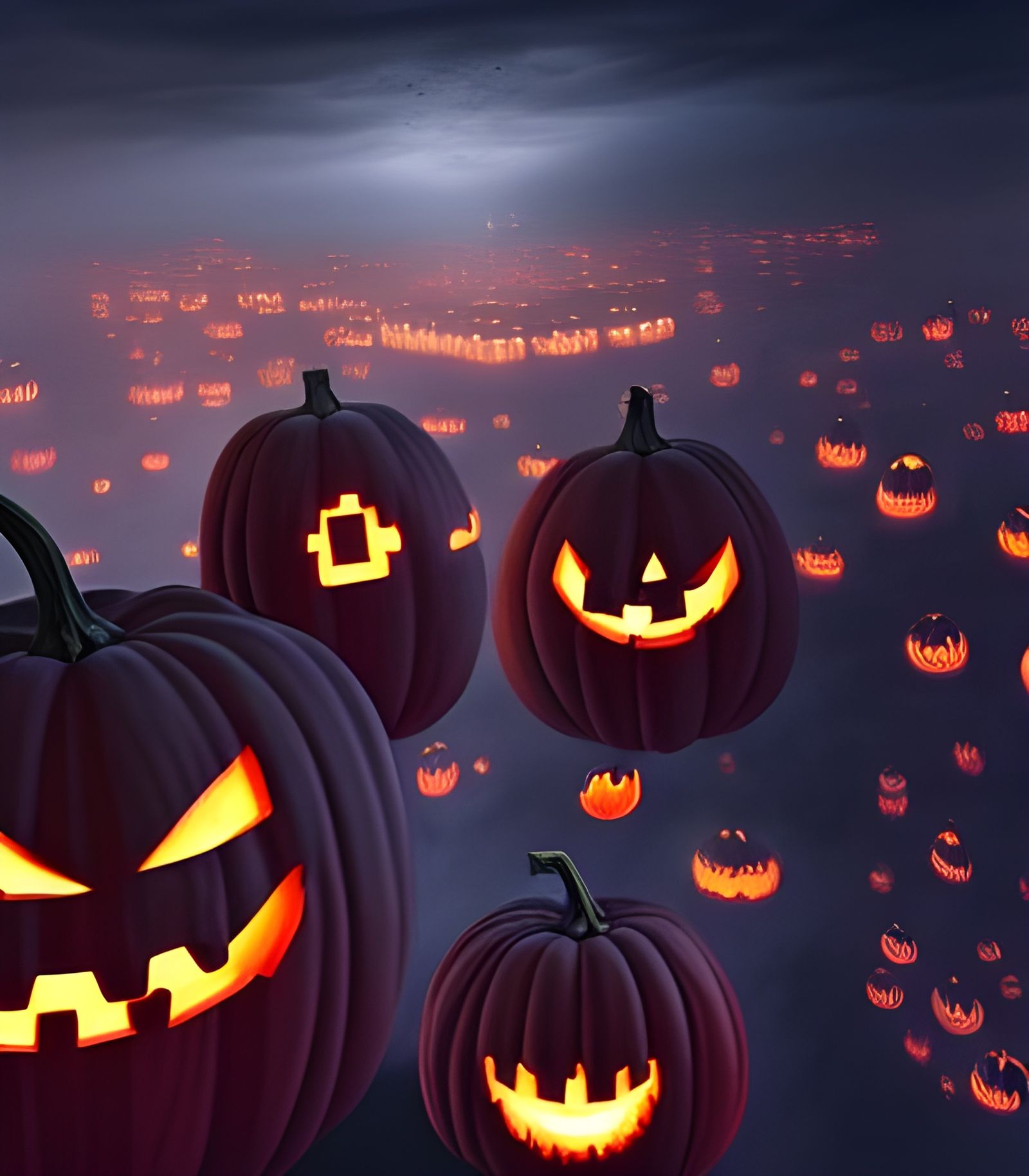 Floating Pumpkin City in Studio Ghibli Style