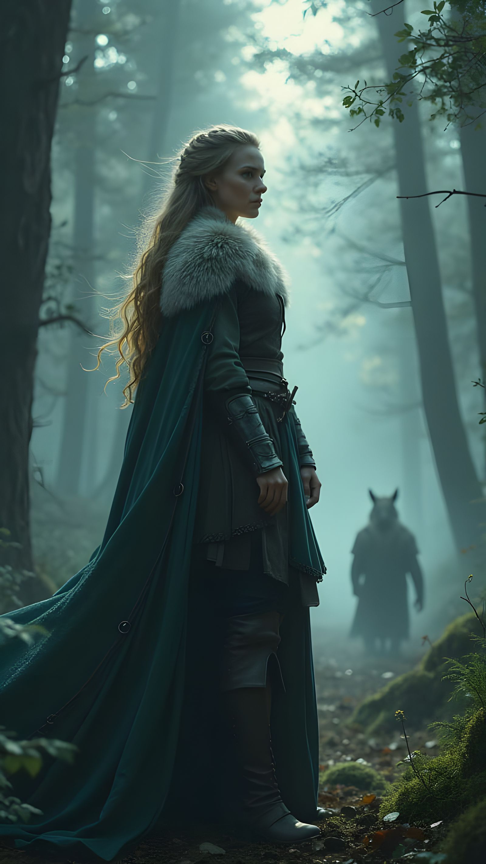 Nordic Warrior Woman in Enchanted Forest