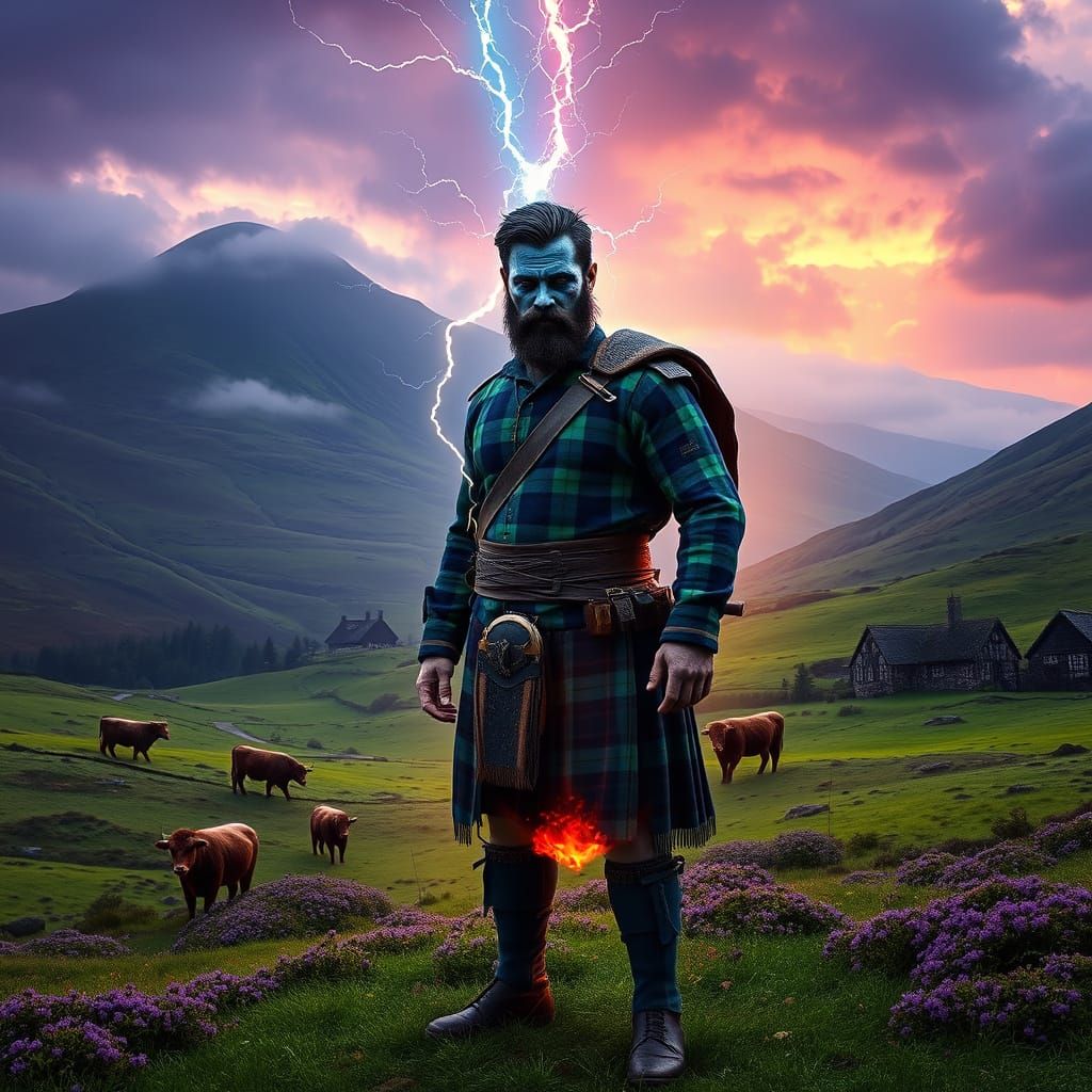 William Wallace in Epic Scottish Fantasy Landscape with Magi...