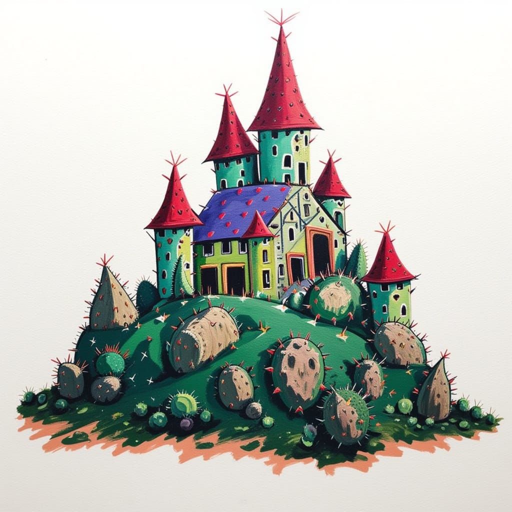 Cutesy Cactus Castle on a Hill