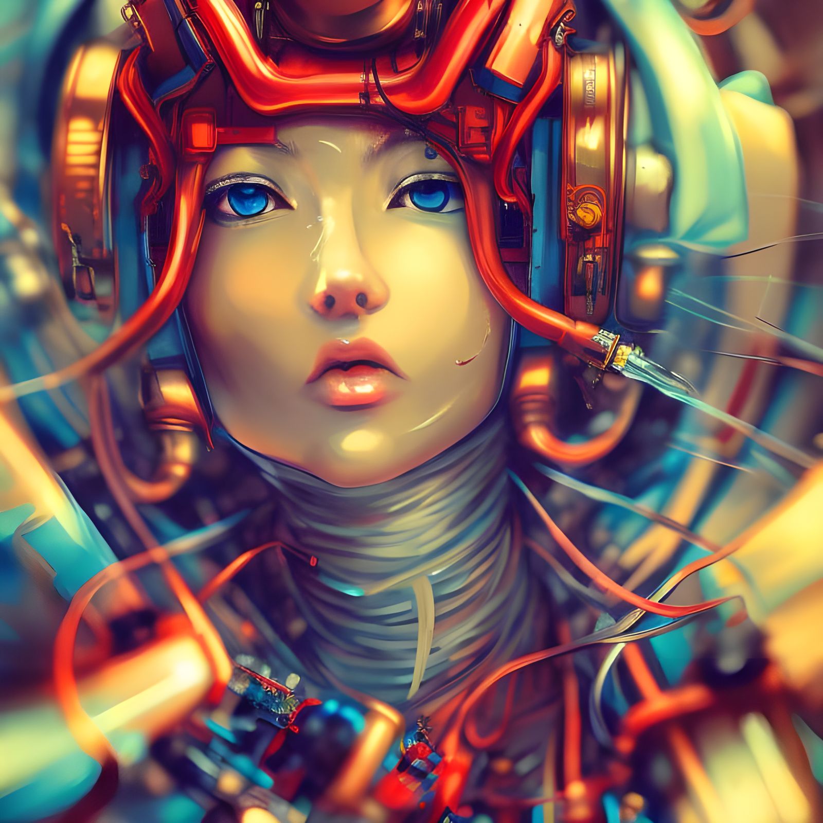 Cybernetic Woman with Drill Arm in Anime Style