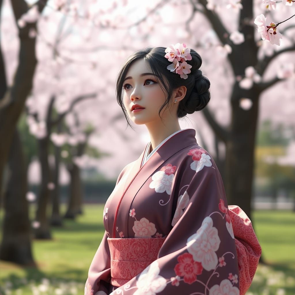 Cherry Blossom Kimono Anime Portrait in 8k