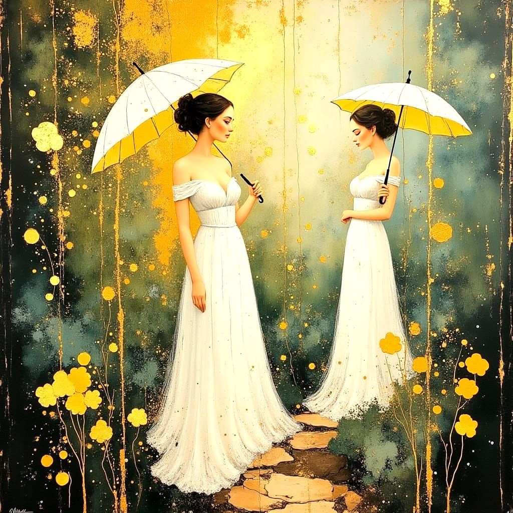 Ethereal Victorian Garden Scene in Oil Painting Style