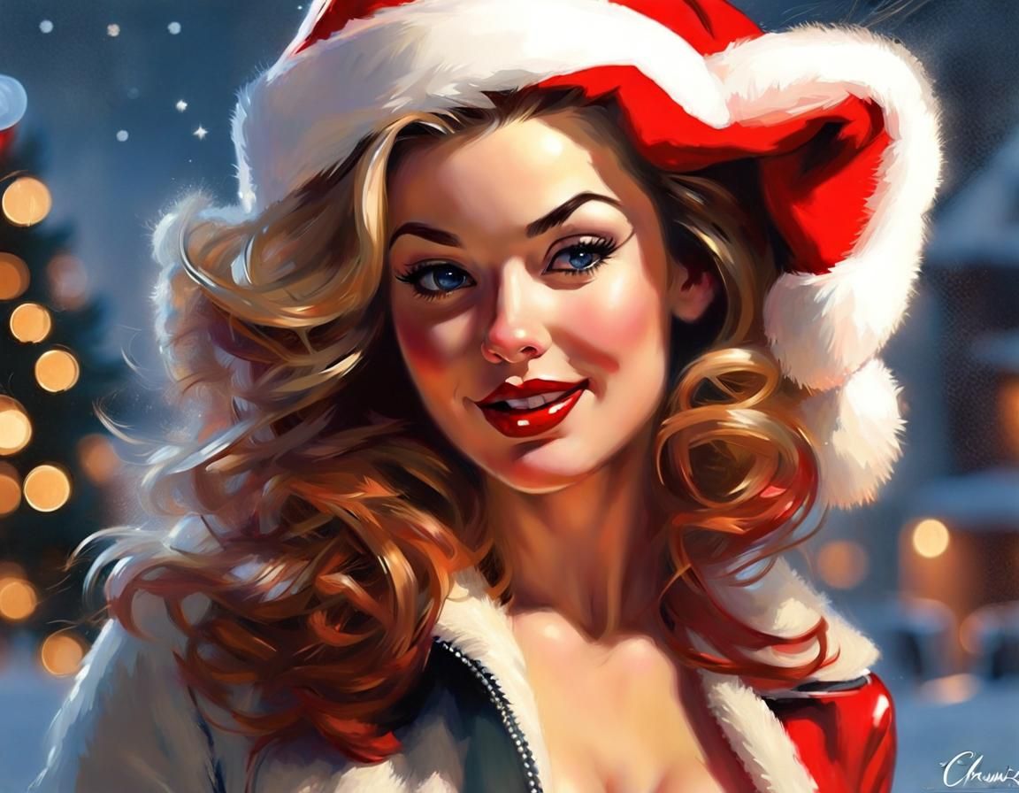 Vintage American Bombshell as a Christmas Pin-Up