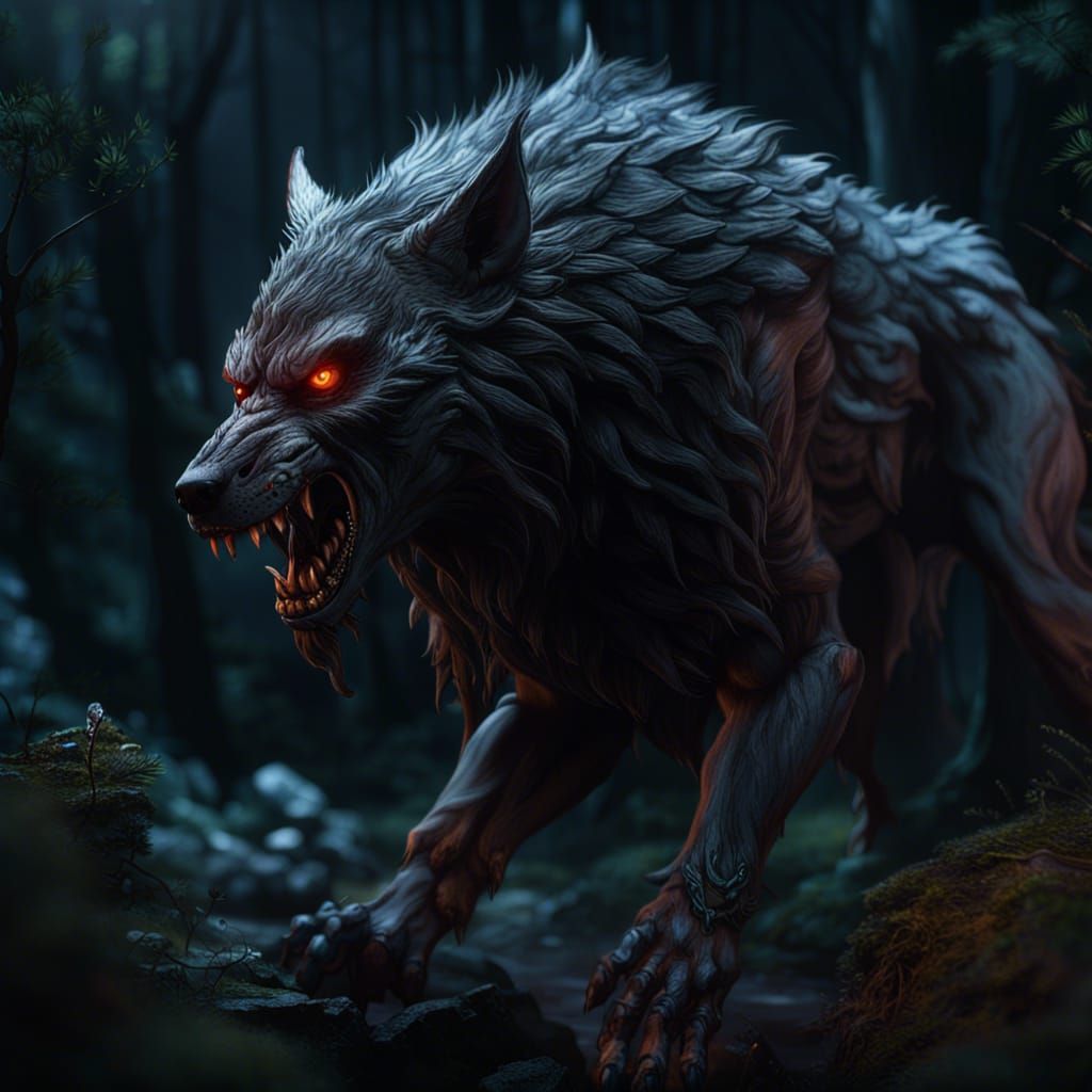 Detailed Werewolf Matte Painting in Deep Color