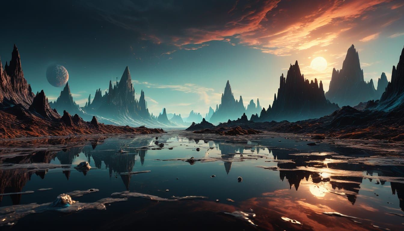 Bioluminescent Alien Landscape in Alcohol Ink Style