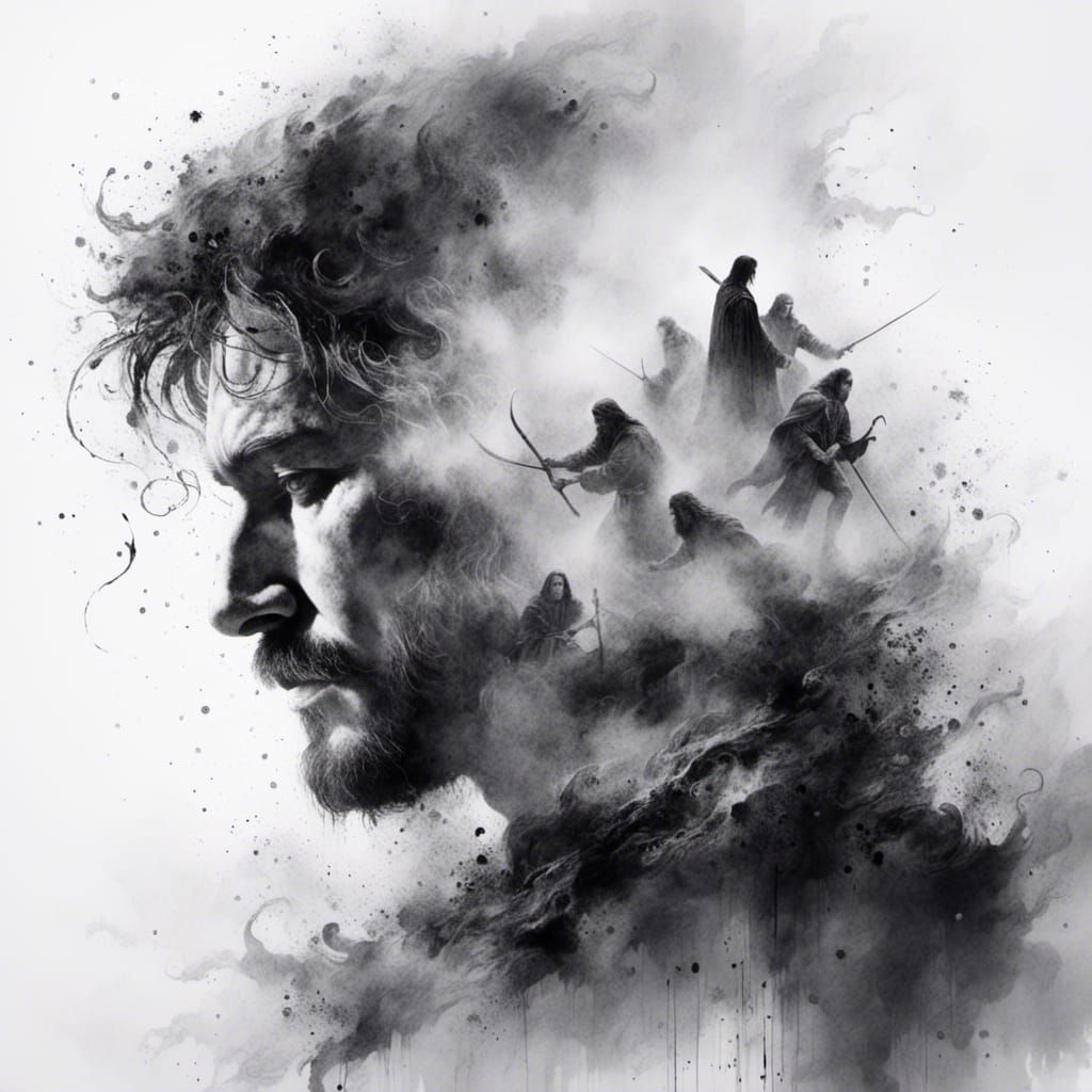 Black and White Double Exposure Battle Portrait