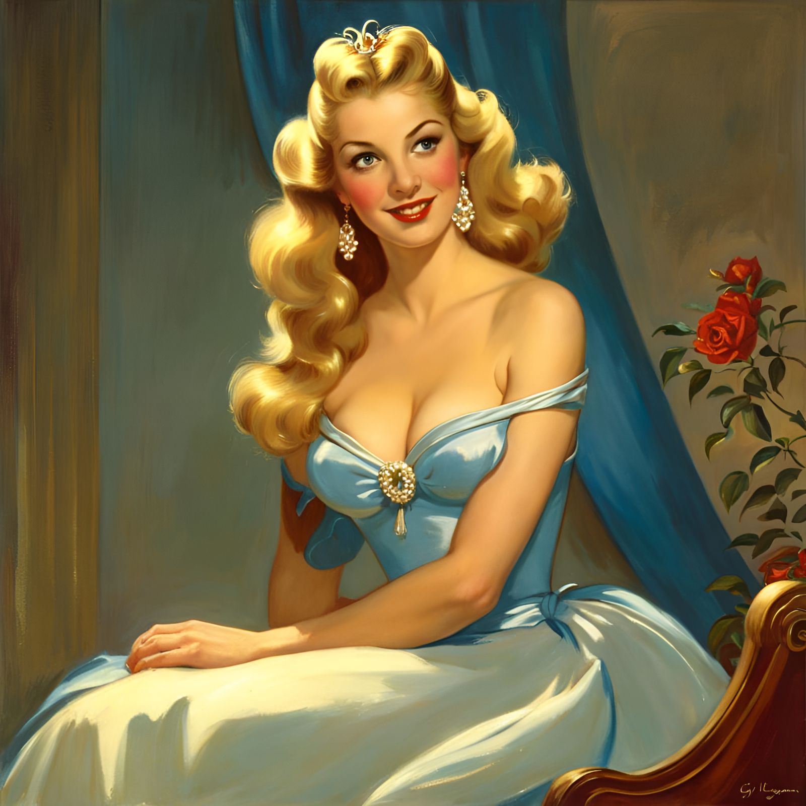 Cinderella Portrait in Gil Elvgren Pin-Up Style