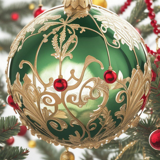 Baubles on a Green Christmas Tree in Warm Afternoon Light