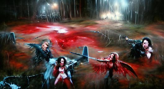 Vampire and Angel Battle on Bloody Battlefield