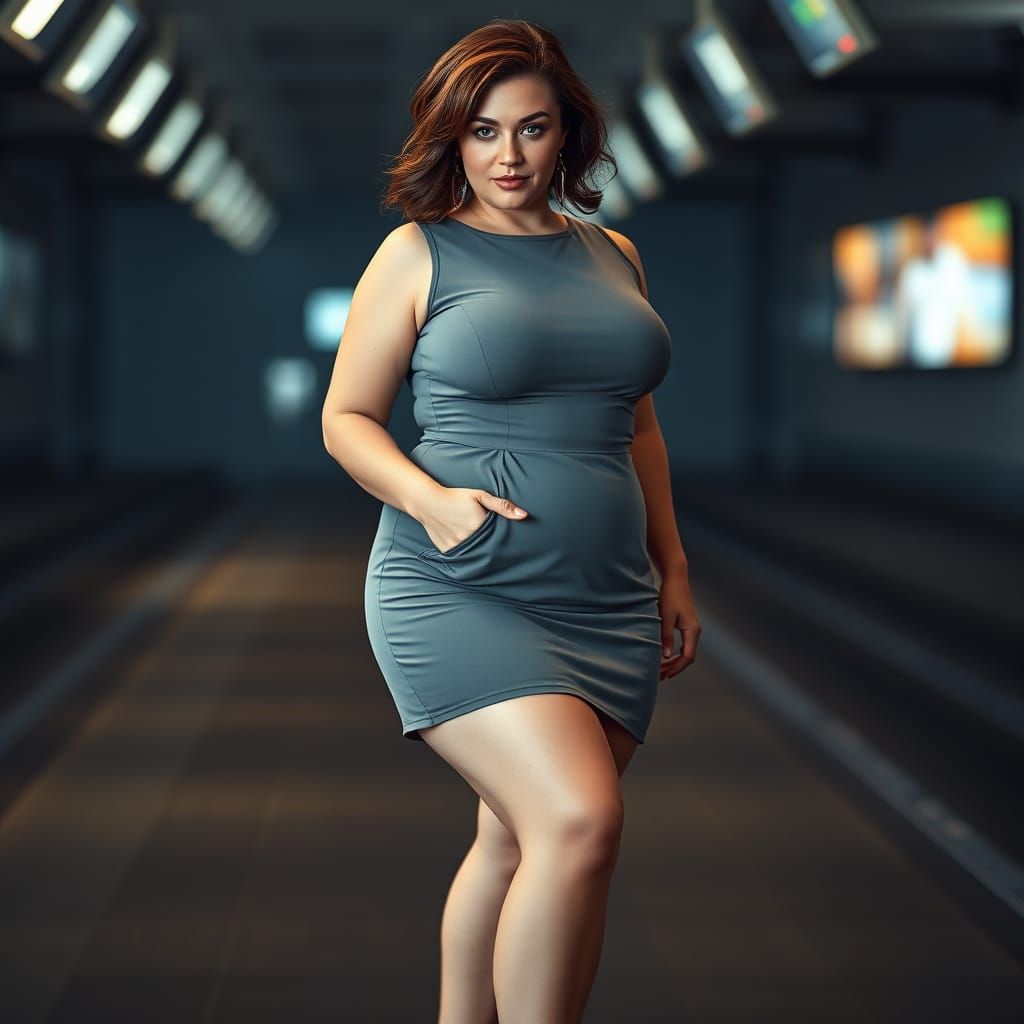 Plus-Sized Woman Posing on Runway, Hyperrealistic