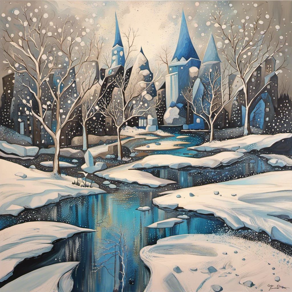 Snow Queen Glazing Winter Landscape in Abstract Art