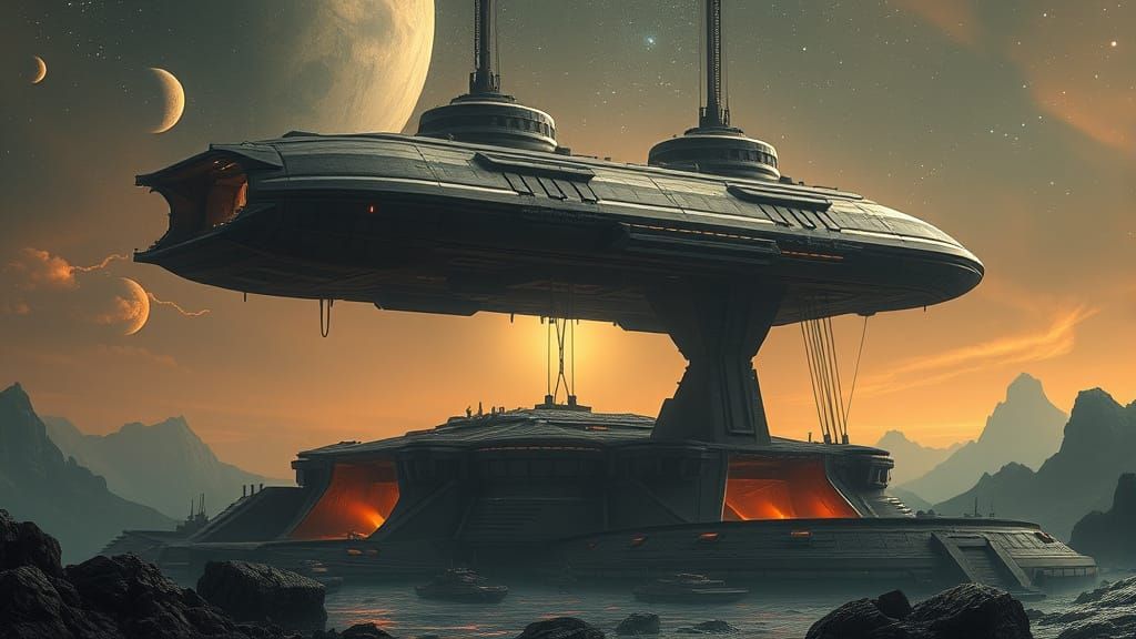 Cosmic Hangar in Monolithic Brutalism Style