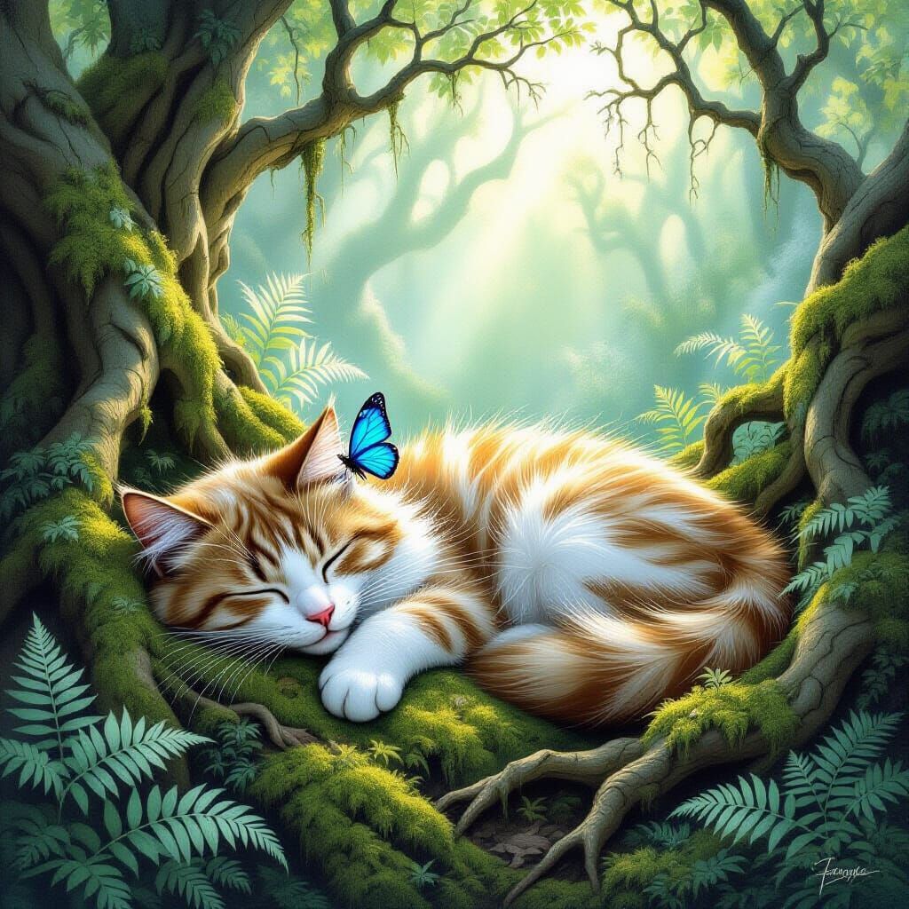 Cat Nap in Mystical Mossy Clearing