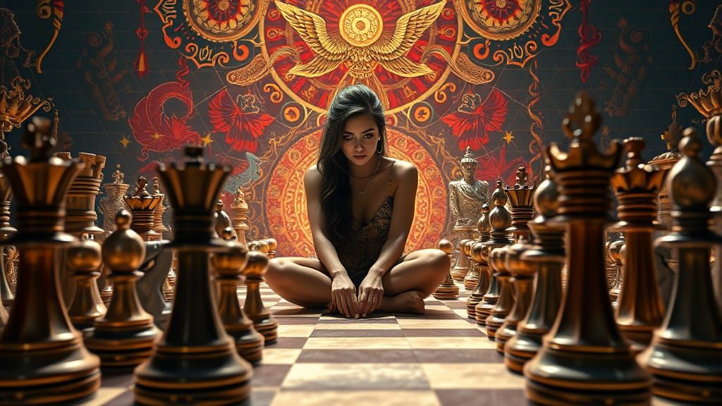 Hyperrealistic Chessboard Universe with Woman Gambit