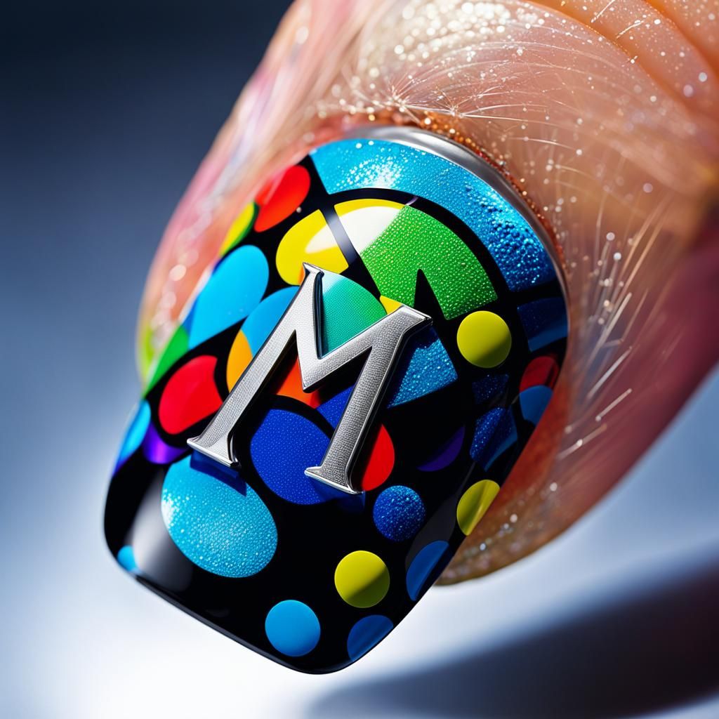 Pop Art Nail with M Logo Close-up