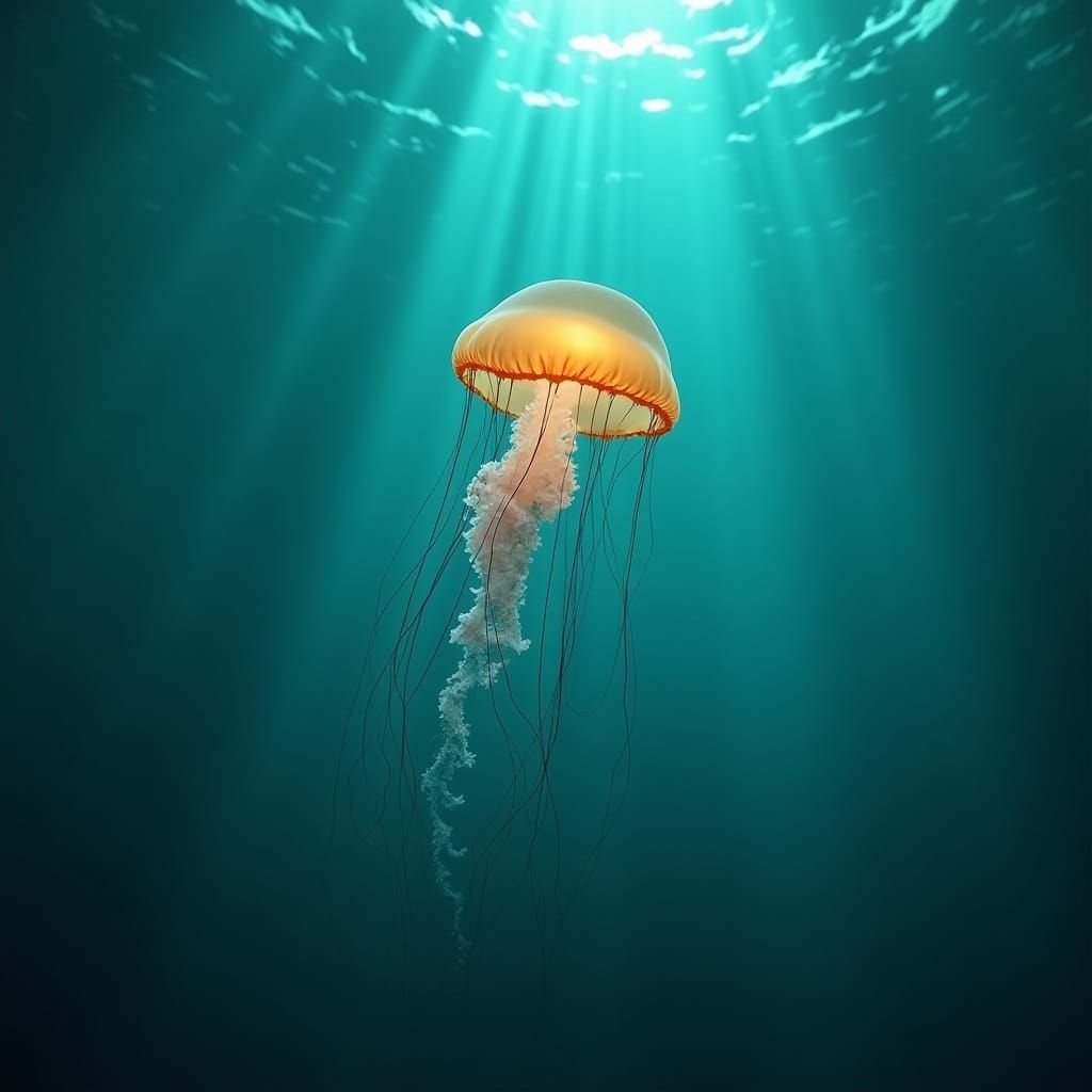 Bioluminescent Jellyfish in Turquoise Underwater World
